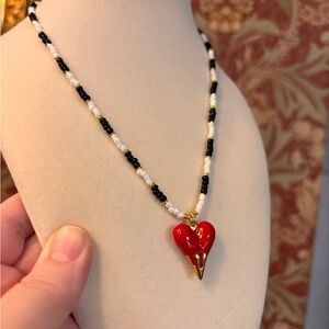 New hand beaded dripping gold Red Heart Pendant funky Necklace